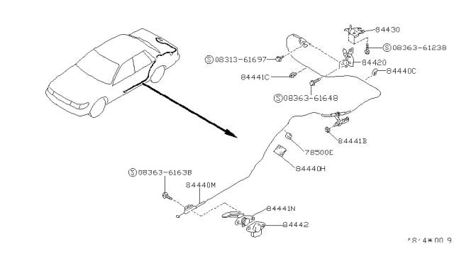 1991 Nissan Stanza Cable-Trunk Lid & Gas Filler Opener Diagram for 84650-65E00