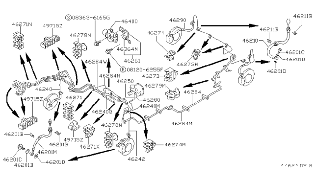 1992 Nissan Stanza Clip Tube Brake Diagram for 46271-01E00