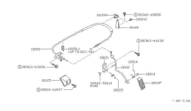 1990 Nissan Stanza Lever Assembly-Pedal Diagram for 18005-65E00