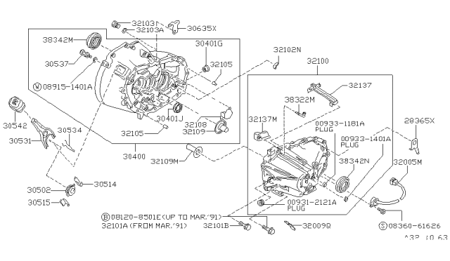 1991 Nissan Stanza Spring Retainer Diagram for 30534-03E00