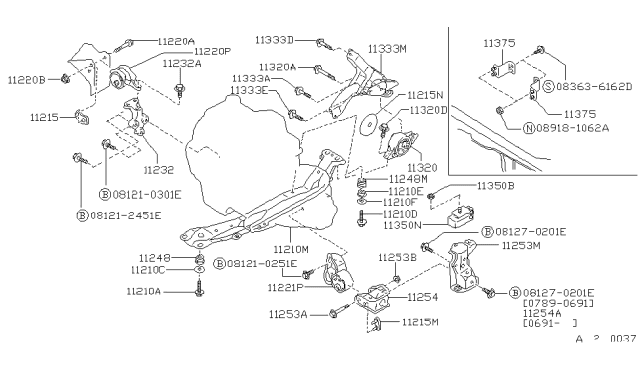 1990 Nissan Stanza Engine & Transmission Mounting Diagram 1
