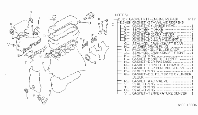 1991 Nissan Stanza Engine Gasket Kit Diagram
