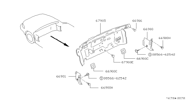 1992 Nissan Stanza Insulator-Dash,Center Diagram for 67900-65E00