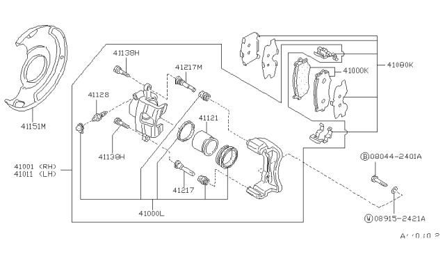1991 Nissan Stanza CALIPER Assembly Fr Diagram for 41011-32R01