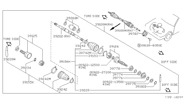 1990 Nissan Stanza Joint Assy-Inner Diagram for 39771-55E10