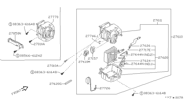 1990 Nissan Stanza Evaporator Assy-Cooler Diagram for 27280-89E00