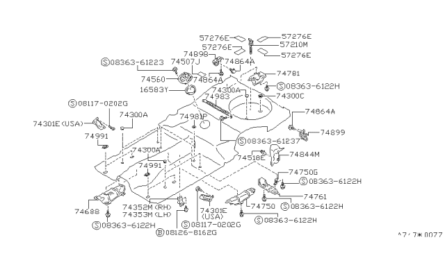 1991 Nissan Stanza Reinforce-Front Seat Mounting Diagram for 74895-85E00