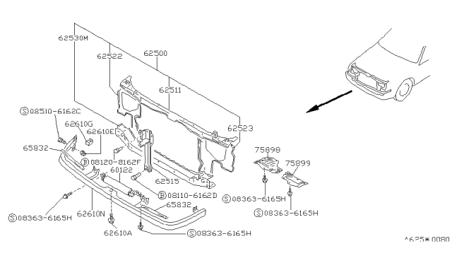 1991 Nissan Stanza Support-Radiator Core,Side RH Diagram for 62520-65E00