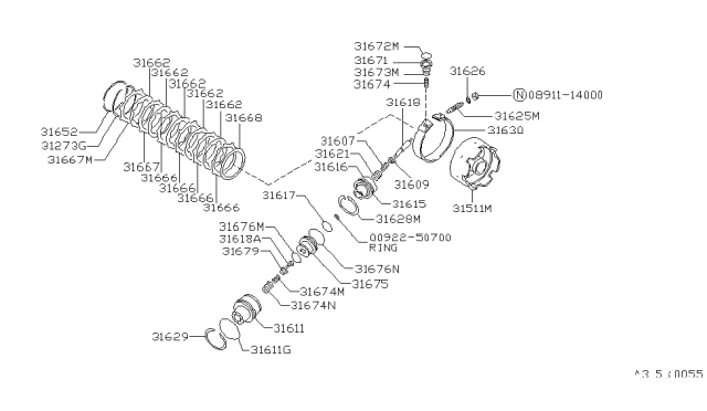 1990 Nissan Stanza Retainer-Spring Diagram for 31679-21X62