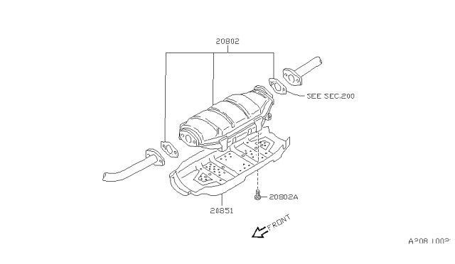 1991 Nissan Stanza Three Way Catalytic Converter With Shelter Diagram for 20802-66E25