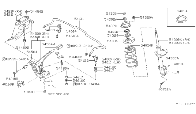 1991 Nissan Stanza Arm Assembly-Lower LH Diagram for 54501-65E05