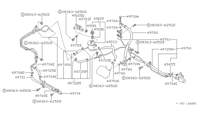 1992 Nissan Stanza Hose Assy-Control Valve Diagram for 49721-65E00