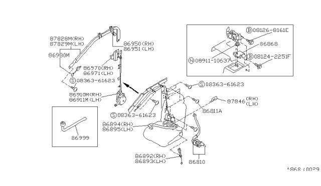 1992 Nissan Stanza Tongue Belt Assembly, Passive Left Diagram for 86895-65E02