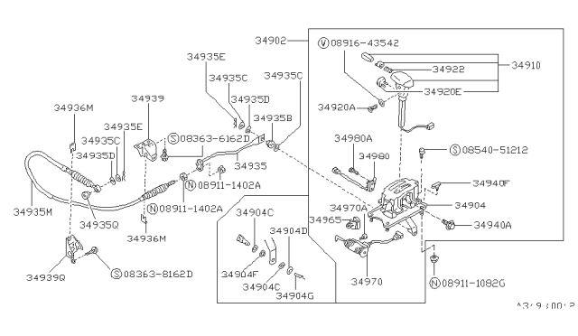 1992 Nissan Stanza Transmission Control Device Assembly Diagram for 34901-65E60