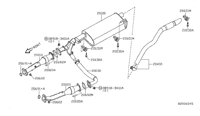 2012 Nissan Pathfinder Front Exhaust Tube Assembly Diagram for 20010-ZL90B