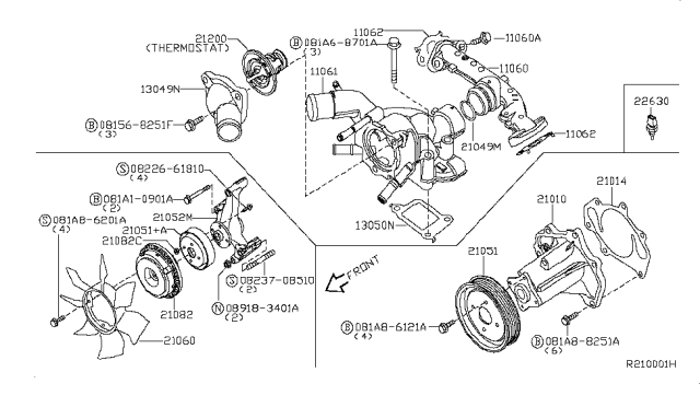 2008 Nissan Pathfinder Pump Assembly Water Diagram for 21010-7Y00A