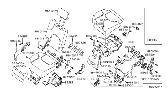 2007 Nissan Pathfinder Pad Assy-2ND Seat Cushion Diagram for 88311-EA000