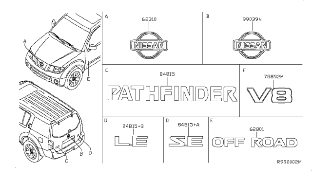 2008 Nissan Pathfinder Emblem & Name Label Diagram 1