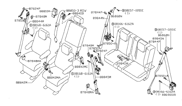 2009 Nissan Pathfinder Rear Seat Buckle Belt Assembly Diagram for 88842-EA081