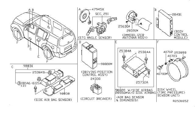 2009 Nissan Pathfinder Control Assembly-Driving Position Diagram for 98800-9FD0A