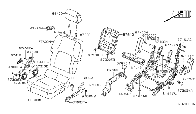 2010 Nissan Pathfinder Cushion Assembly - Front Seat Diagram for 87300-9CA1A