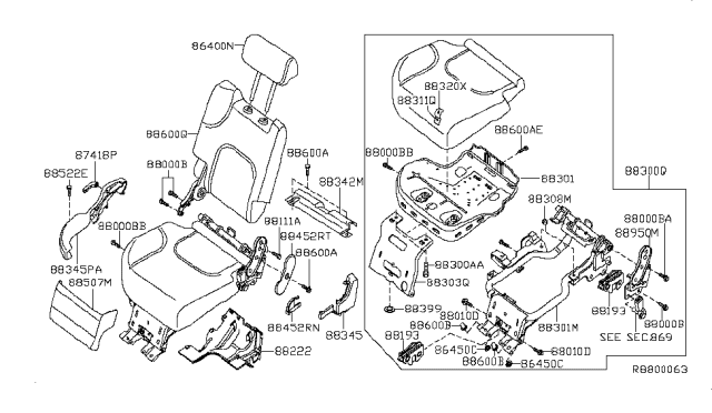 2012 Nissan Pathfinder HNADREST Assembly-Rear Seat Diagram for 86430-9CD7C