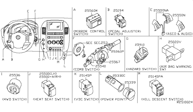 2005 Nissan Pathfinder Switch Assy-Wiper Diagram for 25260-EA000