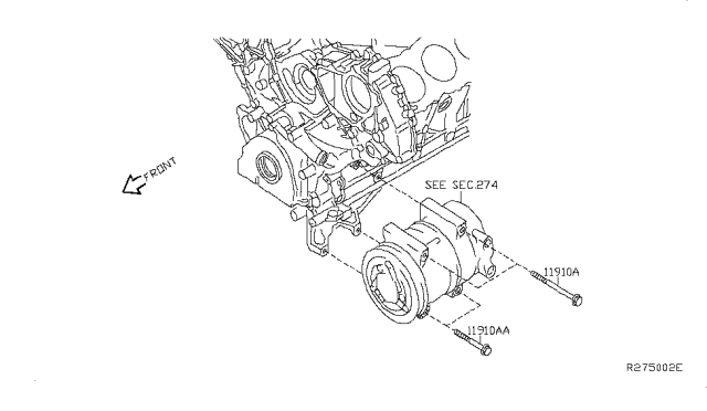 2009 Nissan Pathfinder Compressor Mounting & Fitting Diagram 1