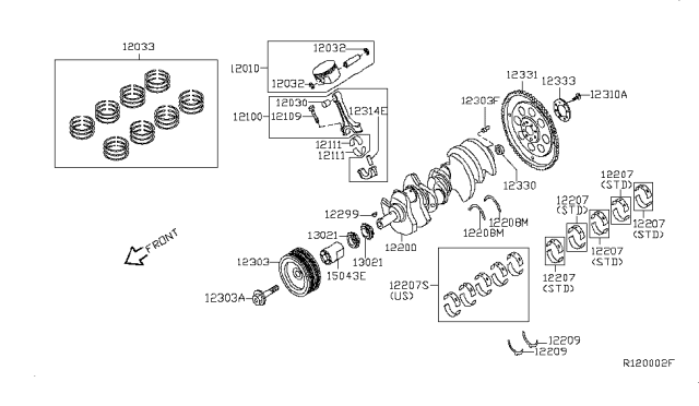 2012 Nissan Pathfinder Piston,Crankshaft & Flywheel Diagram 1