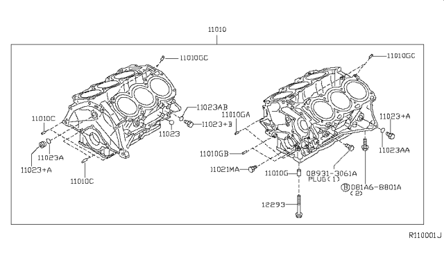 2006 Nissan Pathfinder Cylinder Block & Oil Pan Diagram 1
