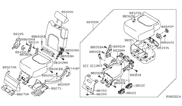2005 Nissan Pathfinder Cushion Assy-Rear Seat,LH Diagram for 88350-EA101
