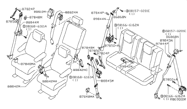 2006 Nissan Pathfinder Belt Assembly-Rear Tongue, Center-3Pt Diagram for 88854-EA08C