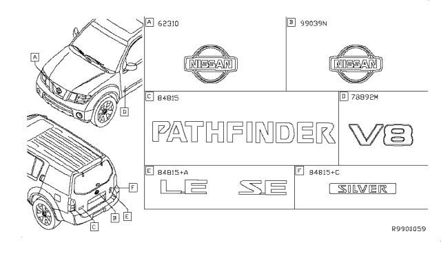 2010 Nissan Pathfinder Emblem & Name Label Diagram 3