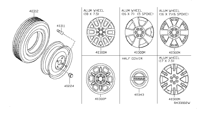 2008 Nissan Pathfinder Aluminum Wheel Diagram for 40300-EA41B