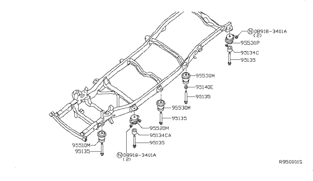 2009 Nissan Pathfinder INSULATOR-Body Mounting, 2ND Diagram for 95520-ZC30A