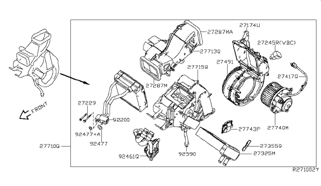 2007 Nissan Pathfinder EVAPORATOR Diagram for 27411-5Z000