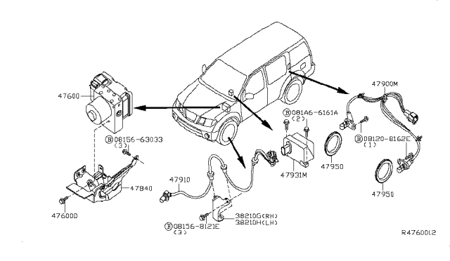 2008 Nissan Pathfinder Anti Skid Actuator Assembly Diagram for 47660-ZP40C