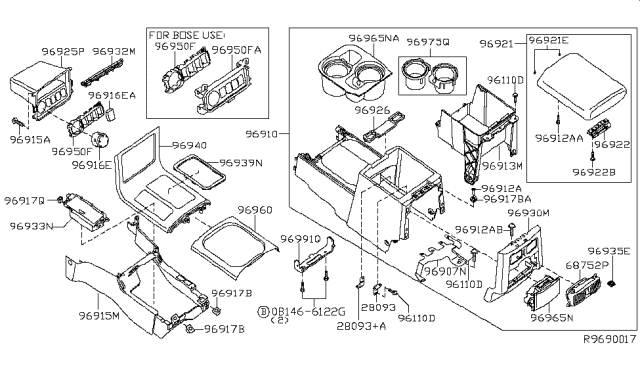 2007 Nissan Pathfinder Console Box-Floor Diagram for 96910-ZS30C