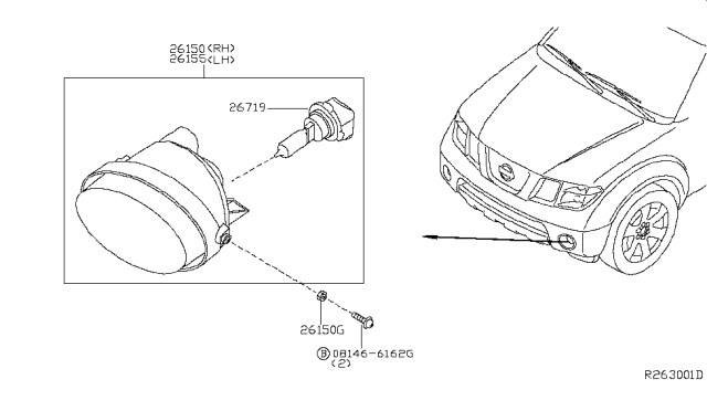 2008 Nissan Pathfinder Lamp Assembly-Fog,RH Diagram for 26150-EA500
