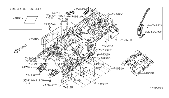 2007 Nissan Pathfinder Insulator-Floor Diagram for 74948-ZS30A