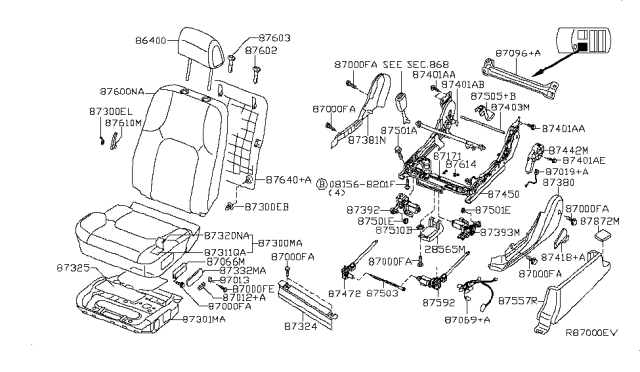 2007 Nissan Pathfinder Trim Assy-Front Seat Cushion Diagram for 87370-ZS40A