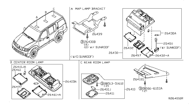 2008 Nissan Pathfinder Lamp Assembly-Map Diagram for 26430-ZL03C