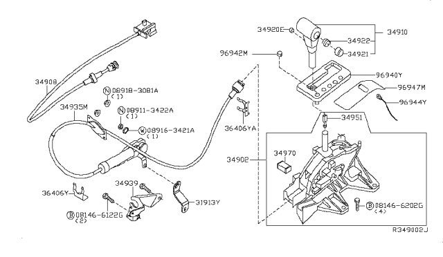 2007 Nissan Pathfinder Transmission Control Device Assembly Diagram for 34901-EA604