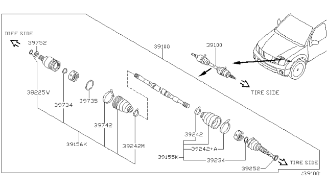 2008 Nissan Pathfinder Shaft Assy-Front Drive Diagram for 39100-ZS00A