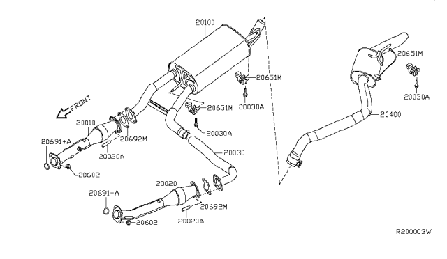 2010 Nissan Pathfinder Exhaust Tube & Muffler Diagram 1