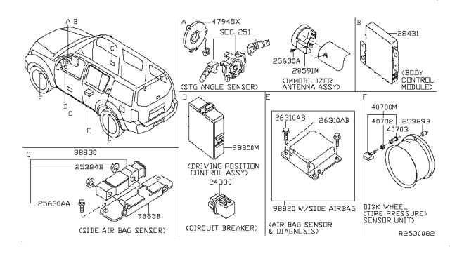 2011 Nissan Pathfinder Sensor-Side AIRBAG Center Diagram for 98820-9CE9A