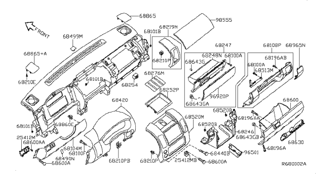 2005 Nissan Pathfinder Instrument Panel,Pad & Cluster Lid Diagram 2