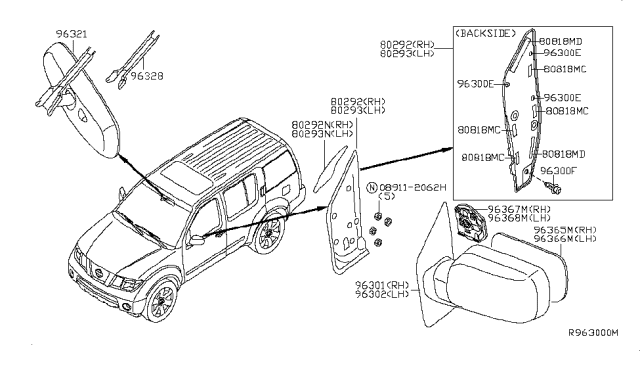2006 Nissan Pathfinder Actuator Assy-Mirror,RH Diagram for 96367-EA00A