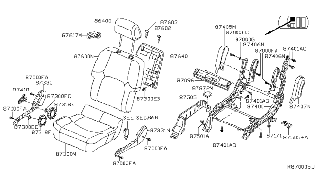 2006 Nissan Pathfinder Back Assembly-Front Seat With Side Air Bag Diagram for 87600-EA121