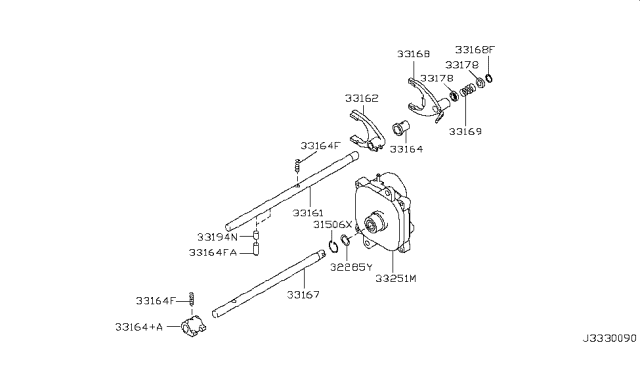 2009 Nissan Pathfinder Transfer Shift Lever,Fork & Control Diagram 3